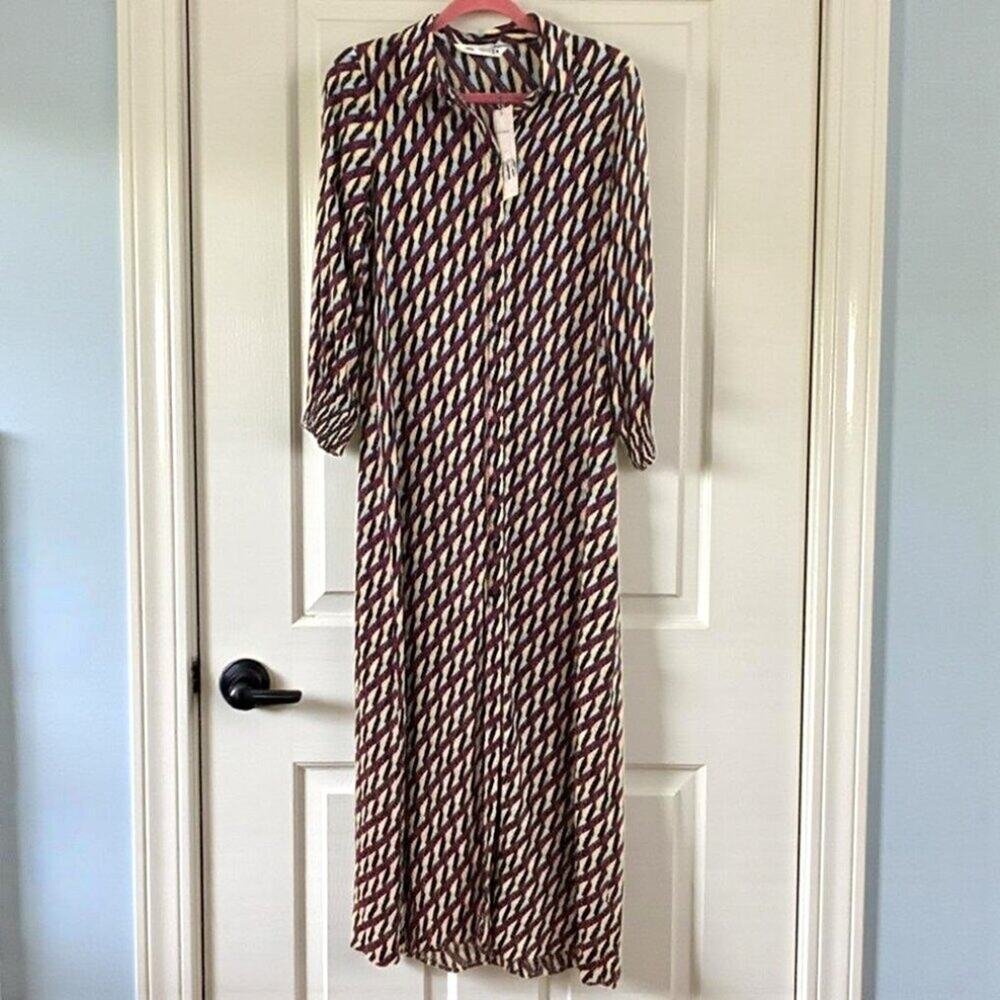 Zara Sussy Geometric Maxi Shirtdress Multicolor XS - Picture 3 of 12